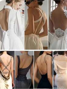 Backless Women Shapewear Bodysuit Built-In Bra U Plunge Tummy Control Shaper Thong Corset Lingerie Underwear Invisible Deep V Bras Under Wedding Dress - 巧克力棕 - 查看 8