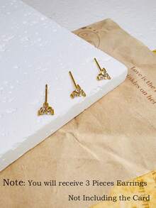 3Pcs Small Zironia Three Petal Flower Stud Butterfly Back Stud Stackable Earring For Women, 14K Gold Plated Tiny Zirconia For Cartilage Helix Lobe Bohemian Elegant Piercing Jewelry For Women Girl Vacation Work - Gold - View 2