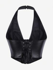Solid Color Corset Top Women Spaghetti Strap Tight Strapless Bodysuit Deep V-Back Sexy Bustier Crop Top Outerwear Body Shaper - màu đen - Xem 2