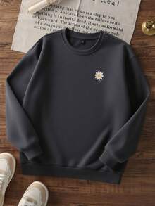 1pc Girls Casual Printed Crew Neck Sweatshirt, Long Sleeve Top For Students, Autumn/Winter - Dark Grey - View 4