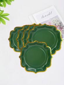 10pcs/20pcs/50pcs Green And Gold Scalloped Paper Plates Green Scalloped Party Plates Gold Foil Border Paper Plates 7 Inch Birthday Cake Plates 9 Inch Elegant Dinner Plates For Birthday Wedding Babe Shower Xmas Holiday Christmas Decorations - Green - View 4
