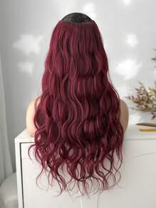 V-förmige Clip-In Haarverlängerungen in Weinrot, 24-26 Zoll lang, natürliche Welle, wellig, synthetisches Haarteil für den täglichen Gebrauch von Frauen