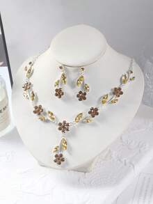 1pcs  Geometric    Boho    Zinc Alloy    Baroque Style Necklace Earring Set Suitable For Women's Weddings And Banquets All Year Round  Annual - 香檳色 - 查看 3