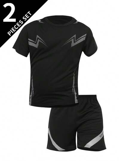 Conjunto de 2 piezas para hombre de verano: Camiseta de cuello redondo de manga corta casual + Pantalones cortos