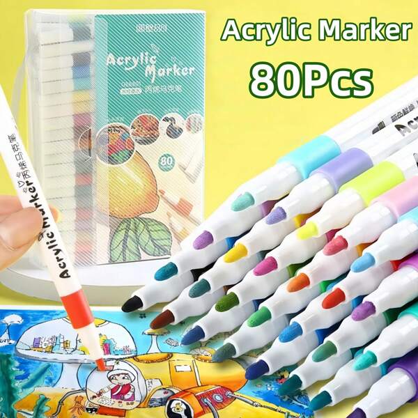 80/60/48/36/24/12 Acrylic Colorful Marking Pen, Art DIY Graffiti Pen, Colored Watercolor Art Marking Pen Set, Opaque Waterproof Large Capacity Color Pencil, Perfect Gift, Halloween Gift, Christmas Gift
