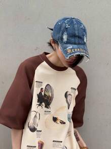 Back-To-School Season Star Same Style Fashion Retro Broken Hole Cool Embroidery Letter Baseball Cap Big Head Circumference American Cap Young Couple Fashion Street Curved Brim Hat Blocking Ultraviolet Sunshade Hat Outdoor Sports Wear Retro European And American Style Unisex Couple Baseball Cap