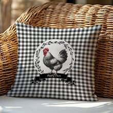 1 Stück einfacher schwarz-weißer karierter Hühner-Zierkissenbezug, einseitig aus weichem Pfirsich-Samt, 45*45 cm Kissenbezug, geeignet für Raumdekoration, Innensofa Wohnzimmer Dekoration, Partydekoration, Zierkissen Geschenk