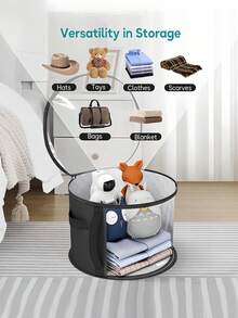 Black Large Capacity Hat Storage Bag, Top & Side Transparent Window, Foldable, Sturdy Handle, For Cowboy Hat, Baseball Cap, Beach Hat, Holds Up To 7 Hats - Multicolor - View 4