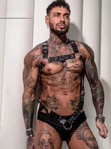 1 Piece Punk Style Street Bundle Belt Black PU Leather Hollow Out Back Strap Design Nightclub Party Festival Performance Men's Fashion Accessories For Going Out Outfit Wedding Party And For Gift Halloween Accessories, Halloween Costumes Autumn-Winter Accessories Halloween Costume,Suitable For Teens, Youth,Men,Casual, Outdoor, Athletic, Vacation, Graduation Gifts, Birthday, Daily Wear