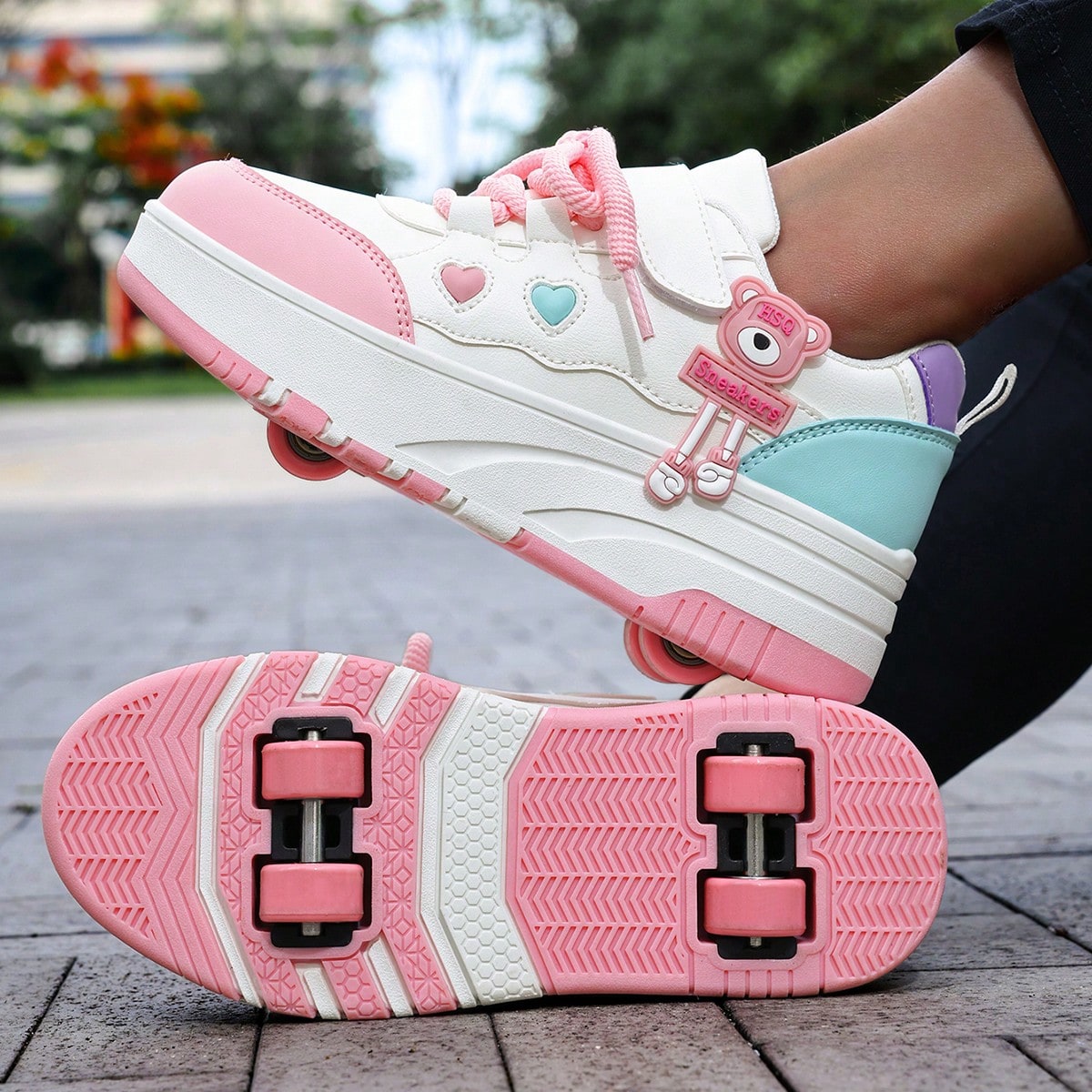 Zapatos de patines con ruedas extraíbles de estilo deportivo casual para adolescentes, patines en línea de cuatro ruedas con suela antideslizante de