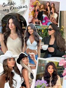 Invisible Wire Hair Extensions Long Wavy Layered Synthetic Hair Extensions With Transparent Wire Adjustable Size 4 Secure Clips For Women Daily Wear - Multicolor - View 7