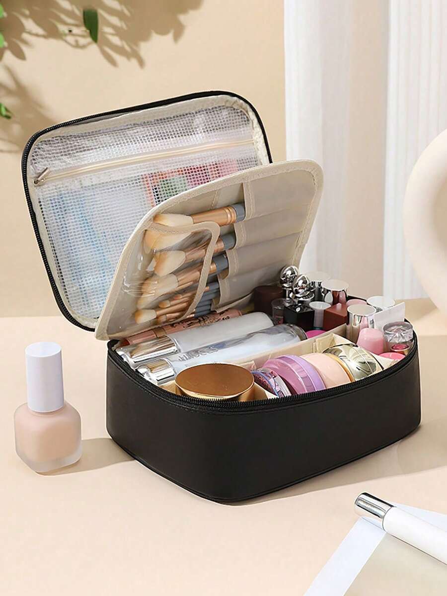 1 chiếc túi đựng mỹ phẩm đa năng dung tích lớn bằng chất liệu PU, túi đựng mỹ phẩm có ngăn rời dành cho nữ, vật dụng cần thiết khi đi du lịch, thích hợp cho kỳ nghỉ, kỳ nghỉ hè, đi học, du lịch, túi đựng mỹ phẩm du lịch dành cho nữ.