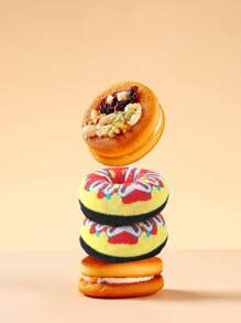 1 双高品质甜甜圈设计袜子，男女通用可爱舒适袜子，适合春夏秋冬，适用于圣诞节、万圣节、感恩节、教师节、狂欢节、斋月、独立日、返校、生日、派对等节日。个性化、色彩鲜艳、增强家庭氛围、时尚街头风格袜子