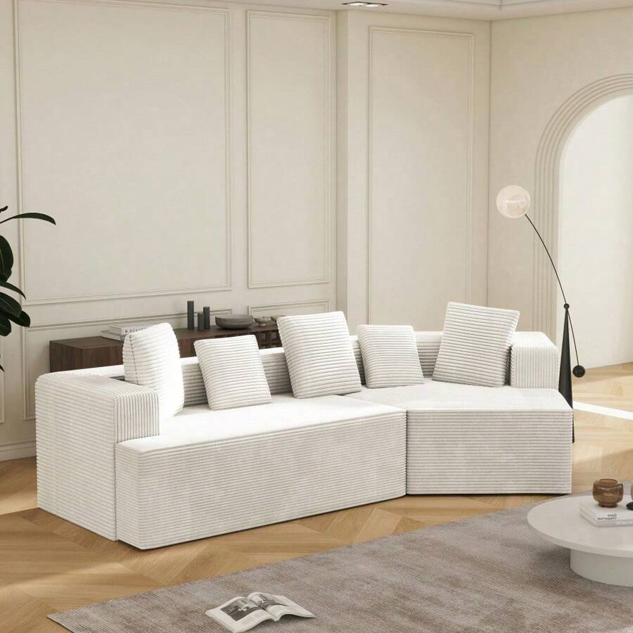 Divano angolare 3 posti, divani da soggiorno con 5 cuscini, divano componibile in velluto a coste senza struttura, divano compatto per soggiorno, studio