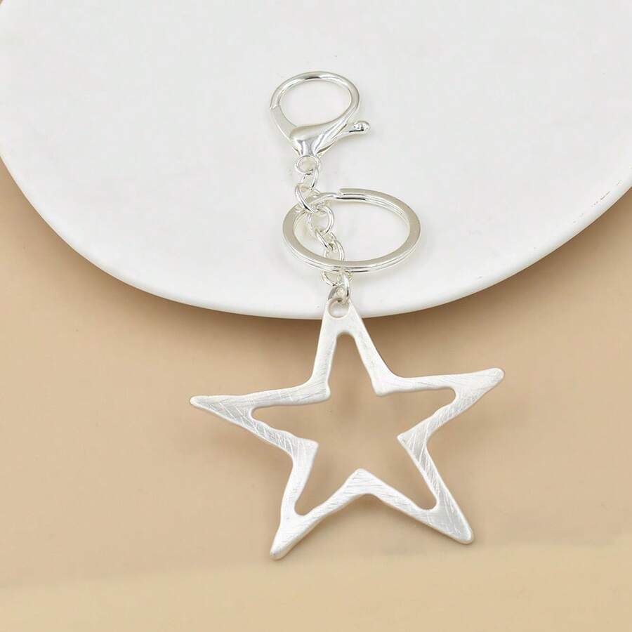 Fivela de Metal Prateado Vintage Retrô com Pentagrama Grande, Pingente Versátil de Moda