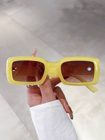 1 pièce Lunettes de mode unisexes carrées minimalistes classiques de couleur gelée de dopamine, convenant au style de rue, aux voyages à la plage, aux festivals de musique, de forme rectangulaire