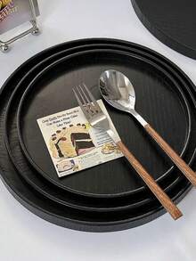 1 件黑色圆形木质托盘，高品质，适用于盛放食物、小吃、饮料、寿司、牛排、披萨、甜点、蛋糕、面包、早餐、咖啡、茶、熟食拼盘，适用于开斋节、圣诞节、万圣节 - 黑色 - 查看 2