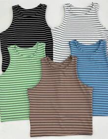 kit 5 Cropped Blusinha Listrada Canelado Moda Feminina Verão Pano Diário Primavera/Verão