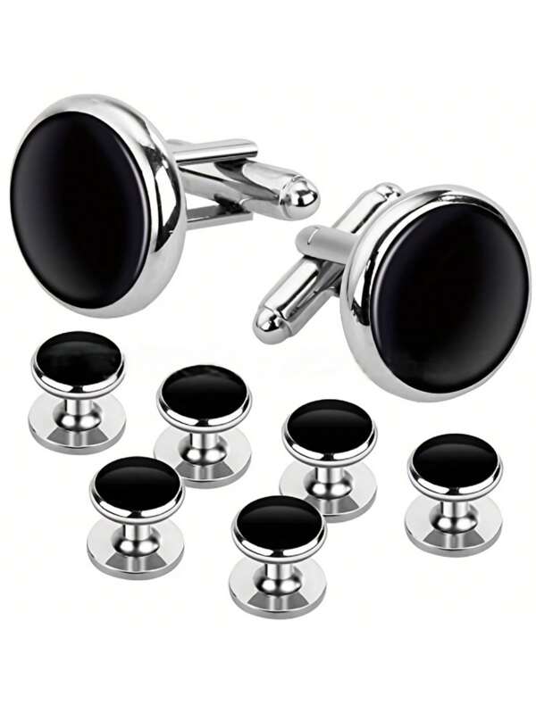 Set de 8 gemelos de ojo de gato, pasadores de camisa de traje de gota de aceite para hombres, gemelos franceses formales de negocios