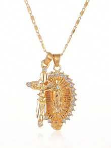 流行复古圣母玛利亚和十字架吊坠项链，天然石不锈钢颈链，适合婚礼、派对、礼物、情人节、狂欢节、返校、妇女节、大学、商务、派对、宴会、日常穿着、节日礼物