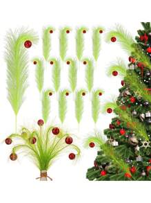 20pcs Christmas Elf Twig Set - Green And Red Artificial Branches With Flashing Balls, Suitable For Christmas Tree Topper, Flower Garlands, DIY Crafts, Seasonal Decorations, Christmas Party Table Decor