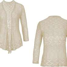 Womens Sheer Shrug Sweaters 3/4 Sleeve Open Front Tie Cardigan Bolero Jacket Lightweight Crochet Knit Cover Up Tops - Màu be - Xem 3