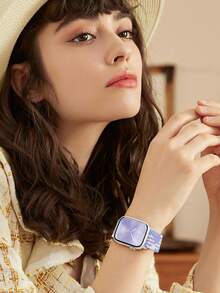 适用于 Ultra 49mm/45mm/44mm/46mm/42mm/41mm/40mm/38mm 男女款的编织弹力单圈表带，柔软尼龙弹性编织腕带，可替换 Ultra 2/3、Series 11/10/9/8/7/6/5/4/3/2/1/SE，是送给返校学生的理想礼物。 - 紫羅蘭 - 查看 5