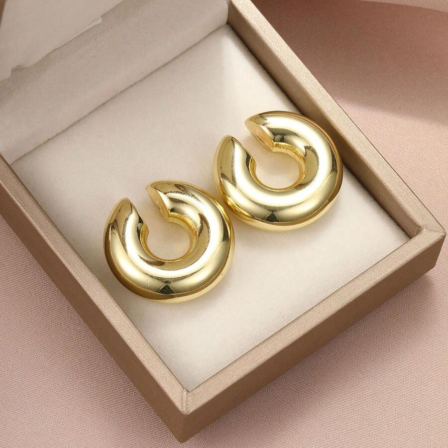 1 Pair Women's Ear Clip Set Retro Style Simple Design No Piercing Daily Matching Ear Clip - Gold - View 1