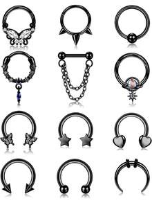 Milacolato 16G Septum Ring For Women Dangle Septum Jewelry Hinged Nose Rings Surgical Steel Star Heart Horseshoe Daith Tragus Helix Cartilage Hoop Earrings Septum Piercing Jewerly - 彩色 - 查看 1
