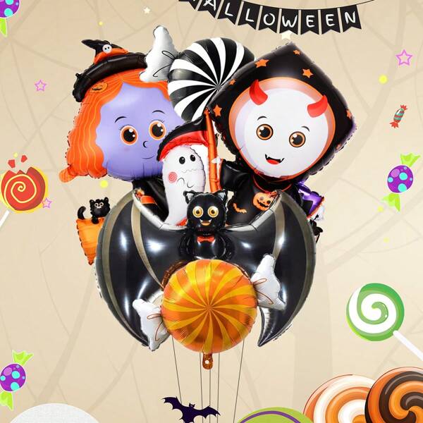 5 stuks Halloween thema cartoon vleermuis pompoenen tovenaar snoepvorm ballonnen set Dag van de Doden Halloween feestdecoratie