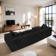 Boneless Couch,Modular U-Shaped Sectional Sofa,130-Inch 4-Seater Chaise Lounge With Reversible Design, Striped Corduroy Fabric In BLACK – Sectional Living Room Or Bedroom Couch, Freely Configurable Layout. - Đen + Polyester + Polyester + 4 chỗ ngồi - Xem 8