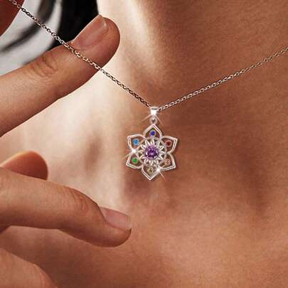 1pc Fashionable Niche Elegant Minimalist 925 Silver Zirconia Flower Necklace, Suitable For Women, Vacation, Party, Festival, Gift