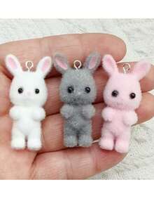 6 Stück/Packung süße Plüsch Kaninchen Harz Anhänger, Mini Waldtier DIY Anhänger, Halskette, Schlüsselanhänger, Ohrring Schmuckherstellung