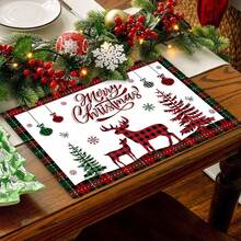 1 Stück/4 Stücke/6 Stücke/300 Stücke Tischsets mit Weihnachtsthema, Tischsets mit kariertem Rentier-Design, hergestellt aus Polyester, geeignet für Weihnachtsfamilienfeiern, Restaurants, Wohnzimmertisch-Dekoration, Innen- und Außen-Esszimmertisch-Dekoration, Weihnachtsparty-Restauranttisch-Requisiten, geeignet für Alltag, Feiertage, Partys, Geburtstage, Hochzeiten, Abendessen, Küche und Heimdekoration, Weihnachtsdekorationen, Küche und Zuhause, Tischsets, Mittelpunkt-Dekoration, Herbstdekoration - Roter und grüner Elch - Übersicht 6