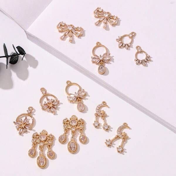 5pcs Copper Inlaid Zirconia Pendants, DIY Accessories, Suitable For Making Bracelets, Necklaces, Earrings, Key Chains