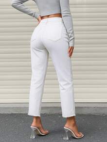 Women's Frayed Hem Skinny Straight Tapered Leg Jeans, Cigarette Pants, Fall Clothes - White - View 2
