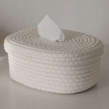 1pc Minimalist Woven Storage Basket, Non-Woven Fabric Tissue Box For Baby Room, Living Room Tabletop Facial Tissue Holder, Ins Style - Multicolor - View 8