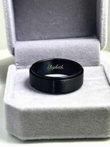 Custom Handwriting Letter NAME Spinner Stainless Steel Ring With Luxury Velvet Box For Couple Men And Women