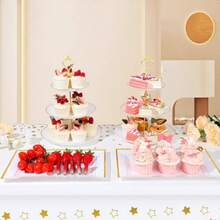 DI QIU REN 8PCS Cake Stand Set Plastic Cupcake Stands With Gold Rim Dessert Display Stands Set For Wedding Birthday Party Baby ShowerTea Party-0166 - White - View 2