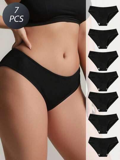 7 Packs Women's Comfy Simple Casual/Sports/Home Breathable Pure Cotton Mid-Waist Solid Black Panties
