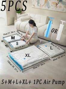 5/4/1pc透明旅行真空收纳袋，大容量PVC真空密封袋，便携式防水真空压缩袋，防蛀防霉真空收纳袋，夏季衣服真空密封袋，多功能家用收纳袋居家衣物整理，可用于床上用品、外套、衬衫、毛毯、裤子、内衣等。