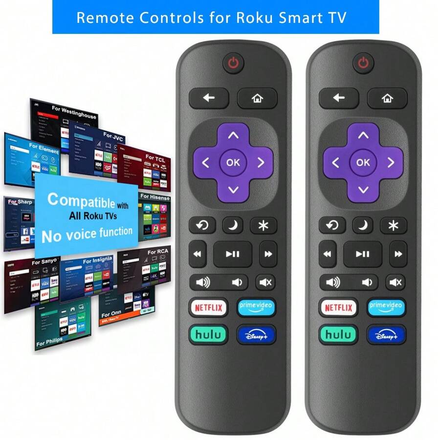 2 paquetes de controles remotos de repuesto para TV inteligente Roku, control remoto por infrarrojos para Hisense/Sharp/Onn/Element/Insignia Roku TV (no compatible con Roku Stick, Box o Speaker)