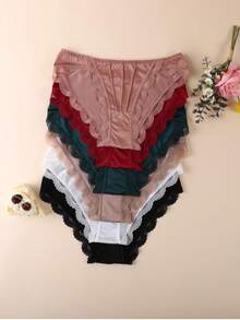 Lace Women Underpants Elegant Floral Lace Trim Low-Waist Women's Panties For Daily Wear Honeymoon Wedding Night Silky - 彩色 - 查看 5