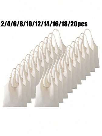 2/4/6/8/10/12/14/16/18/20 Pieces White Canvas Tote Bags, Simple And Generous, Travel Simple Storage Bags, Sublimation Tote Bags For Decoration And Diy Handmade Shopping Bags, Large Capacity Travel Cosmetic Bags