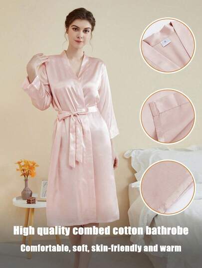 1 pieza Bata larga de lujo ligera de tres cuartos de manga adecuada para uso en el hogar, hotel, piscina al aire libre y fiestas, ideal para esta primavera y verano