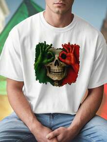 Maglietta Uomo T Shirt Skull with Green and Red Hands Mexican Flag Colors Stile Unico Moda Casual Regalo Creativo Offerta Speciale Qualità Elevata Camiseta
