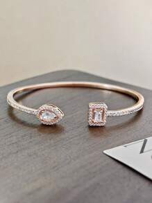 MOONSO 1pc Minimalist Elegant High-Quality Square & Water Drop Design Open Ring For Women, Suitable For Daily, Party, Banquet