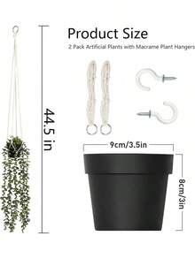 Comtelek Fake Hanging Plants 2 Pack Macrame Artificial Hanging Plants With Faux Vine Plant Hanger For Indoor Outdoor Home Wall Boho Bedroom Bathroom Office Wall Ceiling Decor - 1 - 查看 4