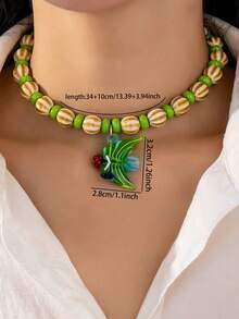 1 chiếc vòng cổ hạt gốm thủ công dành cho nữ, vòng cổ hạt bí ngô nhiều màu với mặt dây chuyền hình xương rồng và sao biển hình con tôm hùm (Màu sắc và hình dạng ngẫu nhiên) - Nhiều màu - Xem 10