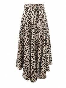 女士时尚豹纹高腰系带高开衩半身裙 - 彩色 - 查看 2